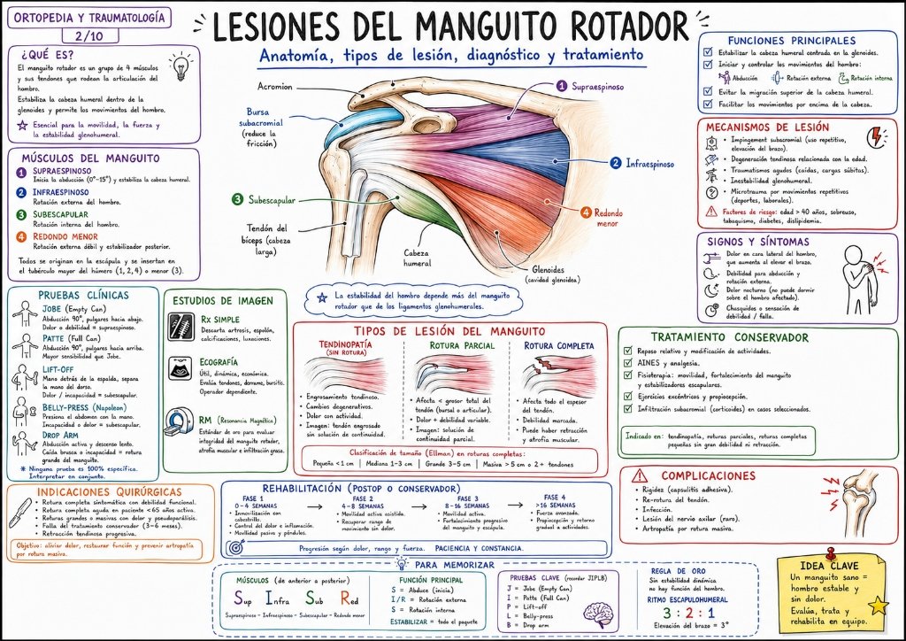Lesiones del Manguito Rotador: Anatomía, tipos de lesión, diagnóstico y tratamiento