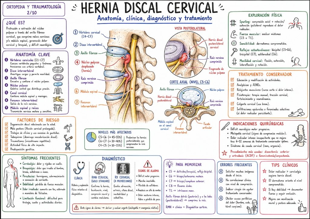 Hernia Discal Cervical: Anatomía, clínica, diagnóstico y tratamiento