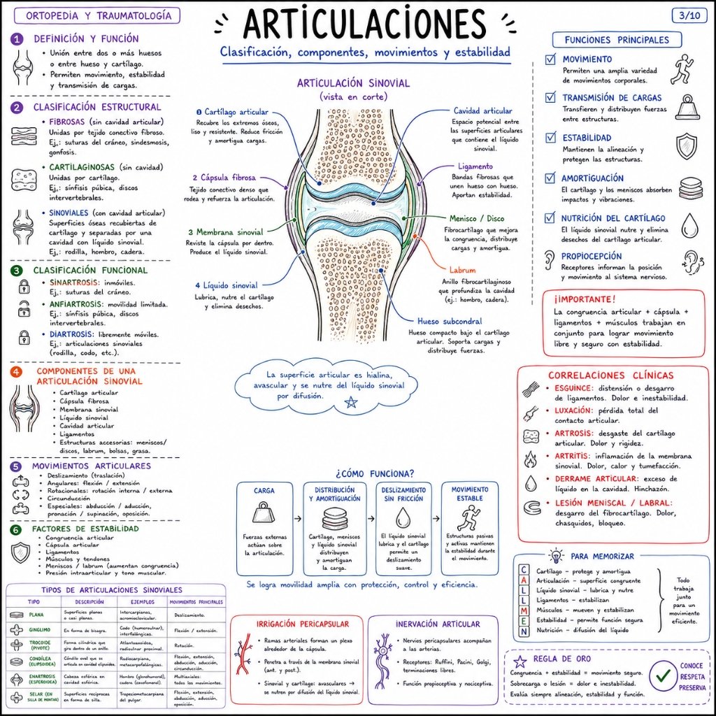 Articulaciones: Clasificación, componentes, movimientos y estabilidad