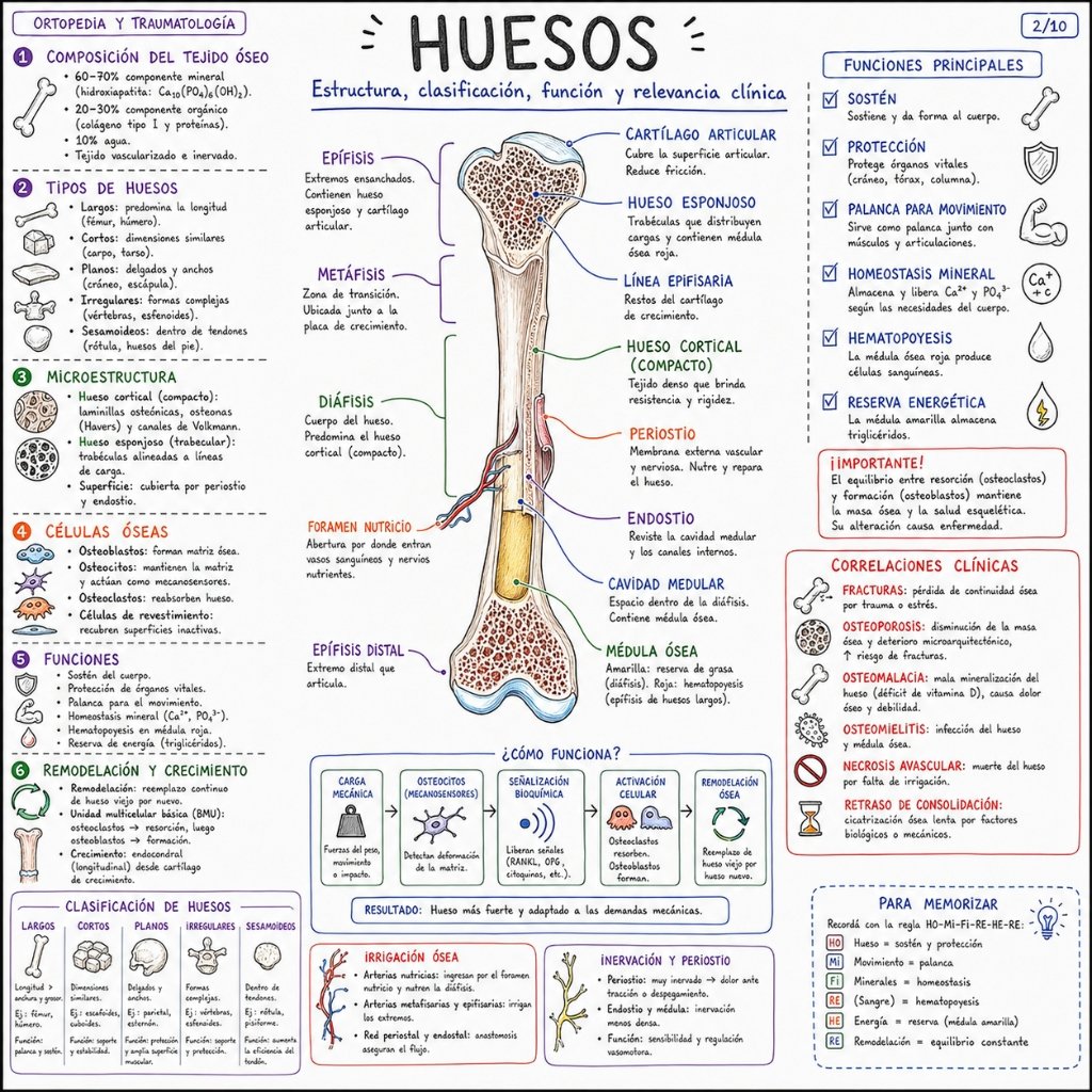 Huesos: Estructura, clasificación, función y relevancia clínica