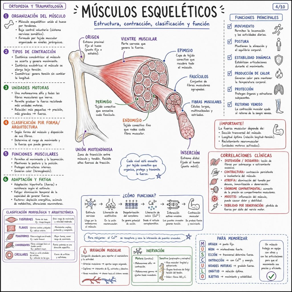 Músculos Esqueléticos: Estructura, contracción, clasificación y función